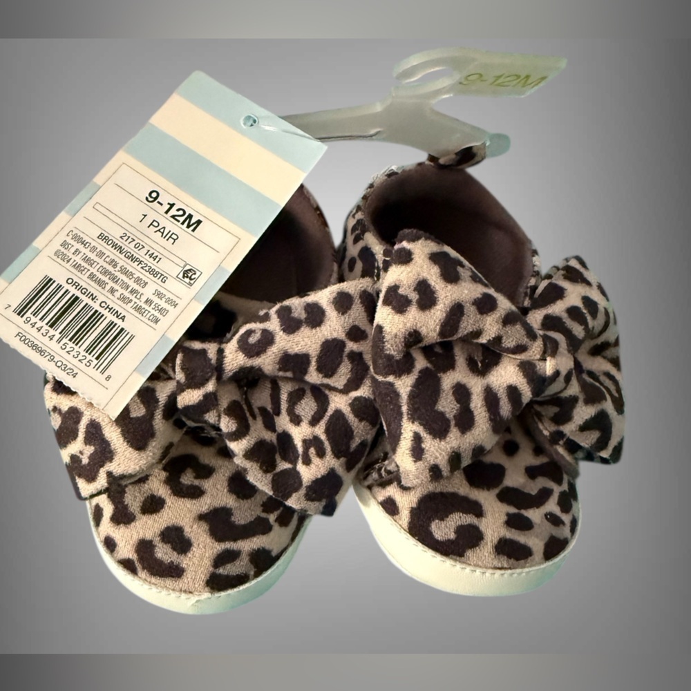 Cat & Jack Baby Leopard Bow Moccasins 9–12M Soft Sole Crib Shoes NWT - Picture 7 of 10
